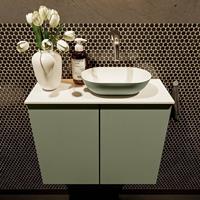 Mondiaz Fowy toiletmeubel 60x50x23cm army mat 0 kraangaten wasbak: rechts 2 deuren solid surface met blad MDF kleur wasbak: Groen / Wit FOWY59012armyarmy