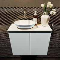 Mondiaz Fowy toiletmeubel 60x50x23cm clay mat 0 kraangaten wasbak: links 2 deuren solid surface met blad MDF kleur wasbak: Bruin / Wit FOWY59011clayclay