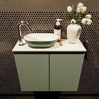 Mondiaz Fowy toiletmeubel 60x50x23cm army mat 1 kraangat wasbak: links 2 deuren solid surface met blad MDF kleur wasbak: Groen / Wit FOWY59008armyarmy