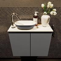 Mondiaz Fowy toiletmeubel 60x50x23cm dark grey mat 1 kraangat wasbak: links 2 deuren solid surface met blad MDF kleur wasbak: Grijs / Wit FOWY59008darkgreydarkgrey