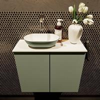 Mondiaz Fowy toiletmeubel 60x50x23cm army mat 0 kraangaten wasbak: links 2 deuren solid surface met blad MDF kleur wasbak: Groen / Wit FOWY59011armyarmy