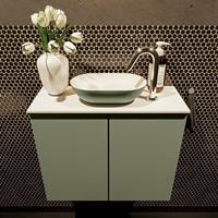 Mondiaz Fowy toiletmeubel 60x50x23cm army mat 1 kraangat wasbak: midden 2 deuren solid surface met blad MDF kleur wasbak: Groen / Wit FOWY59007armyarmy