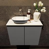Mondiaz Fowy toiletmeubel 60x50x23cm dark grey mat 0 kraangaten wasbak: links 2 deuren solid surface met blad MDF kleur wasbak: Grijs / Wit FOWY59011darkgreydarkgrey