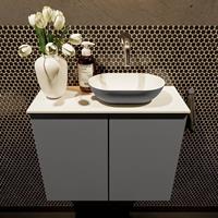 Mondiaz Fowy toiletmeubel 60x50x23cm dark grey mat 0 kraangaten wasbak: rechts 2 deuren solid surface met blad MDF kleur wasbak: Grijs / Wit FOWY59012darkgreydarkgrey