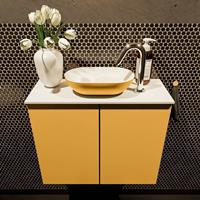 Mondiaz Fowy toiletmeubel 60x50x23cm ocher mat 1 kraangat wasbak: midden 2 deuren solid surface met blad MDF kleur wasbak: Oranje / Wit FOWY59007ocherocher
