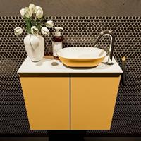 Mondiaz Fowy toiletmeubel 60x50x23cm ocher mat 1 kraangat wasbak: rechts 2 deuren solid surface met blad MDF kleur wasbak: Oranje / Wit FOWY59009ocherocher