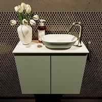 Mondiaz Fowy toiletmeubel 60x50x23cm army mat 1 kraangat wasbak: rechts 2 deuren solid surface met blad MDF kleur wasbak: Groen / Wit FOWY59009armyarmy