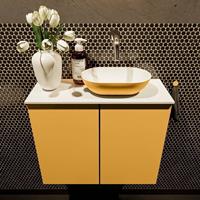Mondiaz Fowy toiletmeubel 60x50x23cm ocher mat 0 kraangaten wasbak: rechts 2 deuren solid surface met blad MDF kleur wasbak: Oranje / Wit FOWY59012ocherocher