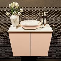Mondiaz Fowy toiletmeubel 60x50x23cm rosee mat 1 kraangat wasbak: midden 2 deuren solid surface met blad MDF kleur wasbak: Roze / Wit FOWY59007roseerosee