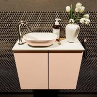 Mondiaz Fowy toiletmeubel 60x50x23cm rosee mat 1 kraangat wasbak: links 2 deuren solid surface met blad MDF kleur wasbak: Roze / Wit FOWY59008roseerosee
