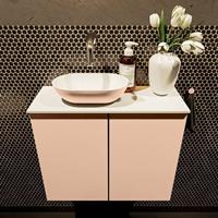 Mondiaz Fowy toiletmeubel 60x50x23cm rosee mat 0 kraangaten wasbak: links 2 deuren solid surface met blad MDF kleur wasbak: Roze / Wit FOWY59011roseerosee