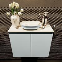 Mondiaz Fowy toiletmeubel 60x50x23cm clay mat 1 kraangat wasbak: midden 2 deuren solid surface met blad MDF kleur wasbak: Bruin / Wit FOWY59007clayclay
