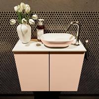 Mondiaz Fowy toiletmeubel 60x50x23cm rosee mat 1 kraangat wasbak: rechts 2 deuren solid surface met blad MDF kleur wasbak: Roze / Wit FOWY59009roseerosee
