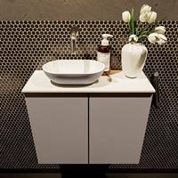 Mondiaz Fowy toiletmeubel 60x50x23cm smoke mat 0 kraangaten wasbak: links 2 deuren solid surface met blad MDF kleur wasbak: Antraciet / Wit FOWY59011smokesmoke
