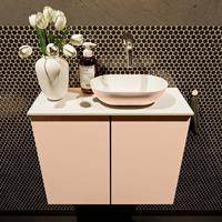Mondiaz Fowy toiletmeubel 60x50x23cm rosee mat 0 kraangaten wasbak: rechts 2 deuren solid surface met blad MDF kleur wasbak: Roze / Wit FOWY59012roseerosee