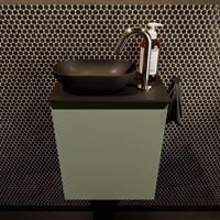 Mondiaz Fowy toiletmeubel 40x50x23cm army mat 1 kraangat wasbak: links 1 deur solid surface met blad MDF kleur wasbak: zwart FOWY59001armyurban
