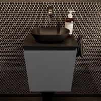 Mondiaz Fowy toiletmeubel 40x50x23cm dark grey mat 0 kraangaten wasbak: midden 1 deur solid surface met blad MDF kleur wasbak: zwart FOWY59003darkgreyurban