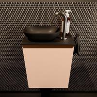 Mondiaz Fowy toiletmeubel 40x50x23cm rosee mat 1 kraangat wasbak: links 1 deur solid surface met blad MDF kleur wasbak: zwart FOWY59001roseeurban
