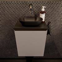 Mondiaz Fowy toiletmeubel 40x50x23cm smoke mat 0 kraangaten wasbak: midden 1 deur solid surface met blad MDF kleur wasbak: zwart FOWY59003smokeurban