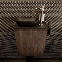 Mondiaz Fowy toiletmeubel 40x50x23cm dark brown mat 1 kraangat wasbak: links 1 deur solid surface met blad Melamine kleur wasbak: zwart FOWY59001darkbrownurban