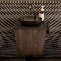 Mondiaz Fowy toiletmeubel 40x50x23cm dark brown mat 0 kraangaten wasbak: midden 1 deur solid surface met blad Melamine kleur wasbak: zwart FOWY59003darkbrownurban
