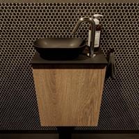 Mondiaz Fowy toiletmeubel 40x50x23cm washed oak mat 1 kraangat wasbak: links 1 deur solid surface met blad Melamine kleur wasbak: zwart FOWY59001washedoakurban