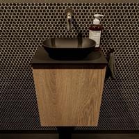 Mondiaz Fowy toiletmeubel 40x50x23cm washed oak mat 0 kraangaten wasbak: midden 1 deur solid surface met blad Melamine kleur wasbak: zwart FOWY59003washedoakurban