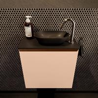 Mondiaz Fowy toiletmeubel 50x50x23cm rosee mat 1 kraangat wasbak: rechts 1 deur solid surface met blad MDF kleur wasbak: zwart FOWY59005roseeurban