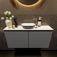 Mondiaz Fowy toiletmeubel 100x50x23cm dark grey mat 1 kraangat wasbak: midden 2 deuren solid surface met blad MDF kleur wasbak: Grijs / Wit FOWY59019darkgreydarkgrey