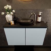Mondiaz Fowy toiletmeubel 80x50x23cm clay mat 1 kraangat wasbak: midden 2 deuren solid surface met blad MDF kleur wasbak: zwart FOWY59013clayurban