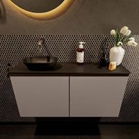 Mondiaz Fowy toiletmeubel 100x50x23cm smoke mat 0 kraangaten wasbak: links 2 deuren solid surface met blad MDF kleur wasbak: zwart FOWY59023smokeurban
