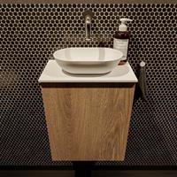 Mondiaz Fowy toiletmeubel 40x50x23cm washed oak mat 0 kraangaten wasbak: midden 1 deur solid surface met blad Melamine kleur wasbak: wit FOWY59003washedoaktalc