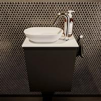 Mondiaz Fowy toiletmeubel 40x50x23cm urban mat 1 kraangat wasbak: links 1 deur solid surface met blad MDF kleur wasbak: Wit / Zwart FOWY59001urbantalc