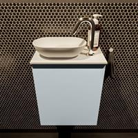 Mondiaz Fowy toiletmeubel 40x50x23cm clay mat 1 kraangat wasbak: links 1 deur solid surface met blad MDF kleur wasbak: Wit / Zwart FOWY59001claytalc