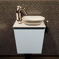 Mondiaz Fowy toiletmeubel 40x50x23cm clay mat 1 kraangat wasbak: rechts 1 deur solid surface met blad MDF kleur wasbak: wit FOWY59002claytalc