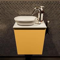 Mondiaz Fowy toiletmeubel 40x50x23cm ocher mat 1 kraangat wasbak: links 1 deur solid surface met blad MDF kleur wasbak: Wit / Zwart FOWY59001ochertalc