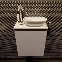 Mondiaz Fowy toiletmeubel 40x50x23cm smoke mat 1 kraangat wasbak: rechts 1 deur solid surface met blad MDF kleur wasbak: wit FOWY59002smoketalc