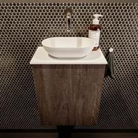 Mondiaz Fowy toiletmeubel 40x50x23cm dark brown mat 0 kraangaten wasbak: midden 1 deur solid surface met blad Melamine kleur wasbak: wit FOWY59003darkbrowntalc