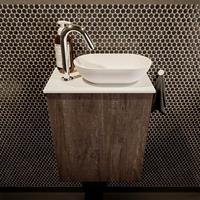 Mondiaz Fowy toiletmeubel 40x50x23cm dark brown mat 1 kraangat wasbak: rechts 1 deur solid surface met blad Melamine kleur wasbak: wit FOWY59002darkbrowntalc