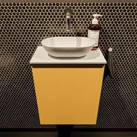 Mondiaz Fowy toiletmeubel 40x50x23cm ocher mat 0 kraangaten wasbak: midden 1 deur solid surface met blad MDF kleur wasbak: wit FOWY59003ochertalc