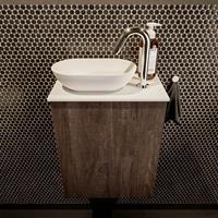 Mondiaz Fowy toiletmeubel 40x50x23cm dark brown mat 1 kraangat wasbak: links 1 deur solid surface met blad Melamine kleur wasbak: Wit / Zwart FOWY59001darkbrowntalc