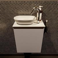 Mondiaz Fowy toiletmeubel 40x50x23cm smoke mat 1 kraangat wasbak: links 1 deur solid surface met blad MDF kleur wasbak: Wit / Zwart FOWY59001smoketalc