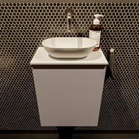 Mondiaz Fowy toiletmeubel 40x50x23cm smoke mat 0 kraangaten wasbak: midden 1 deur solid surface met blad MDF kleur wasbak: wit FOWY59003smoketalc