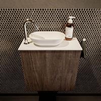 Mondiaz Fowy toiletmeubel 50x50x23cm dark brown mat 1 kraangat wasbak: links 1 deur solid surface met blad Melamine kleur wasbak: wit FOWY59004darkbrowntalc