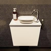 Mondiaz Fowy toiletmeubel 50x50x23cm talc mat 1 kraangat wasbak: rechts 1 deur solid surface met blad MDF kleur wasbak: wit FOWY59005talctalc