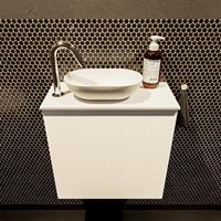 Mondiaz Fowy toiletmeubel 50x50x23cm talc mat 1 kraangat wasbak: links 1 deur solid surface met blad MDF kleur wasbak: wit FOWY59004talctalc