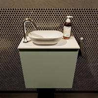 Mondiaz Fowy toiletmeubel 50x50x23cm army mat 1 kraangat wasbak: links 1 deur solid surface met blad MDF kleur wasbak: wit FOWY59004armytalc