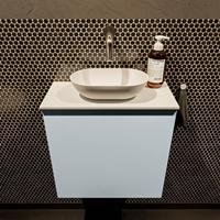 Mondiaz Fowy toiletmeubel 50x50x23cm clay mat 0 kraangaten wasbak: midden 1 deur solid surface met blad MDF kleur wasbak: wit FOWY59006claytalc