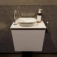 Mondiaz Fowy toiletmeubel 50x50x23cm smoke mat 1 kraangat wasbak: links 1 deur solid surface met blad MDF kleur wasbak: wit FOWY59004smoketalc