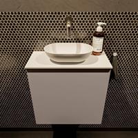 Mondiaz Fowy toiletmeubel 50x50x23cm smoke mat 0 kraangaten wasbak: midden 1 deur solid surface met blad MDF kleur wasbak: wit FOWY59006smoketalc